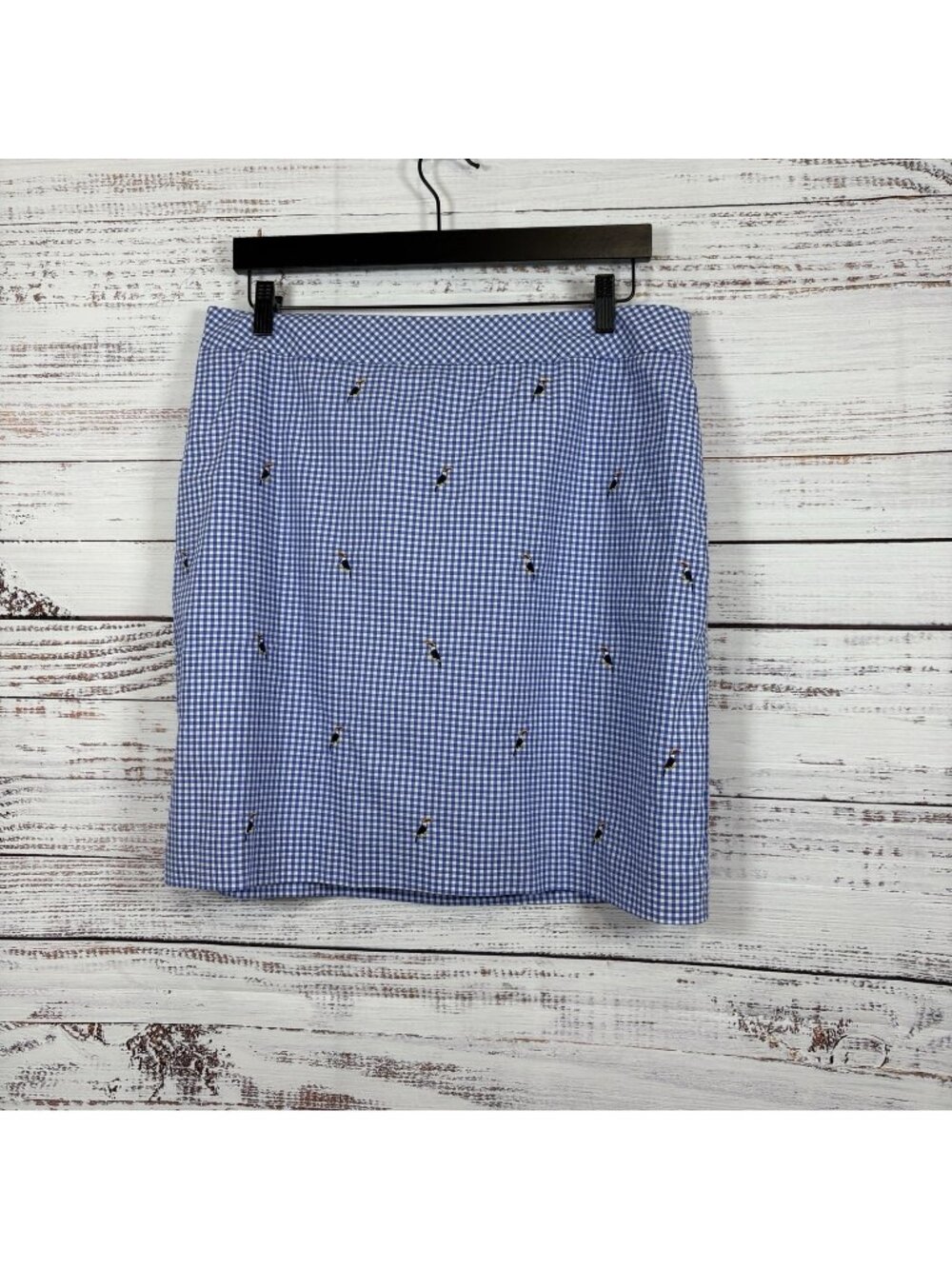Talbots Blue Gingham Check Embroidered Toucans Lined Skirt